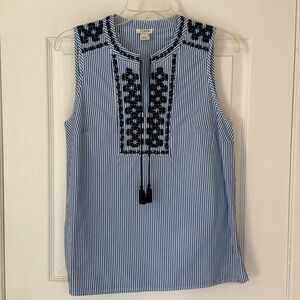 J. Crew Factory Striped Blouse with Embroidery